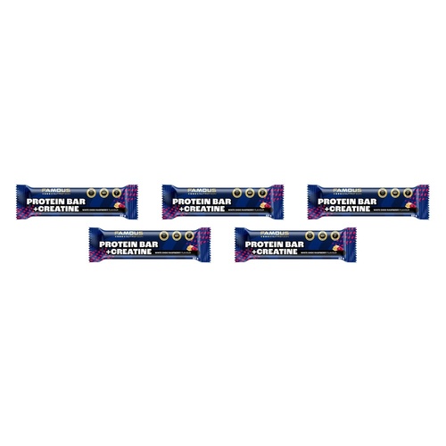 Famous Nutrition Creatine Protein Bar White Chocolate Raspberry 60g Bundle of 5