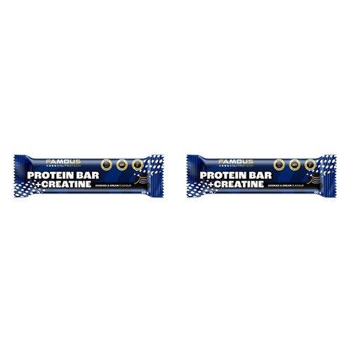 Famous Nutrition Creatine Protein Bar Cookies & Cream 60g x 12 Bundle of 2