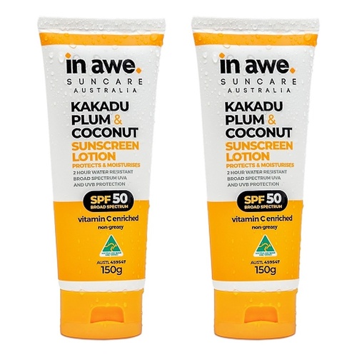 In Awe Kakadu Plum and Coconut Sunscreen Lotion SPF50+ 150g Pack of 2