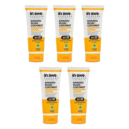 In Awe Kakadu Plum and Coconut Sunscreen Lotion SPF50+ 150g Pack of 5