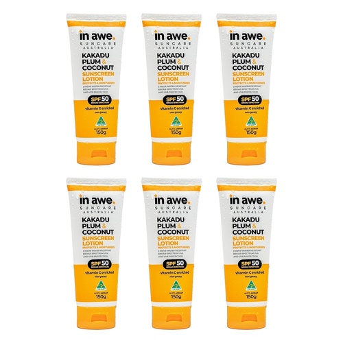 In Awe Kakadu Plum and Coconut Sunscreen Lotion SPF50+ 150g Pack of 6
