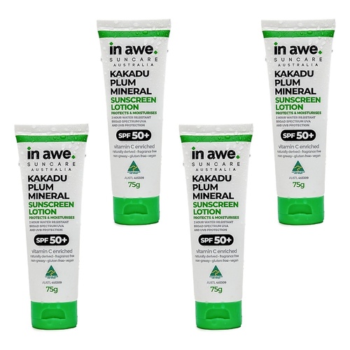 In Awe Kakadu Plum Mineral Sunscreen Lotion SPF50+ 75g Pack of 4