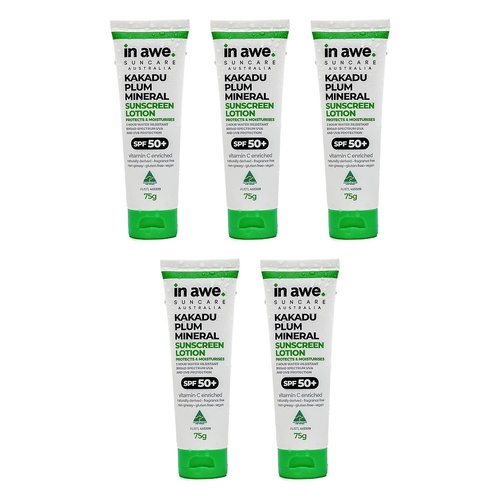 In Awe Kakadu Plum Mineral Sunscreen Lotion SPF50+ 75g Pack of 5