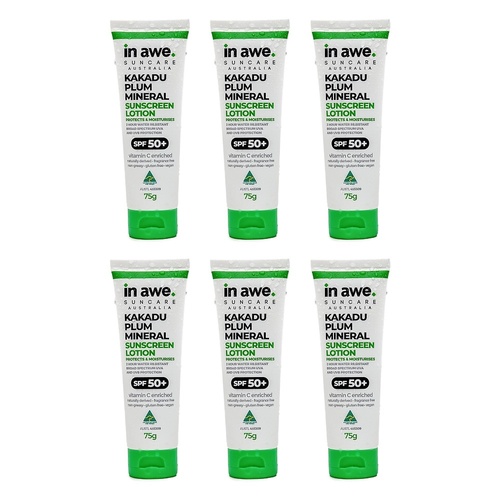 In Awe Kakadu Plum Mineral Sunscreen Lotion SPF50+ 75g Pack of 6