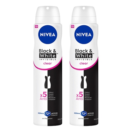 NIVEA Black & White Invisible Clear 72H Anti-Perspirant 250mL Pack of 2