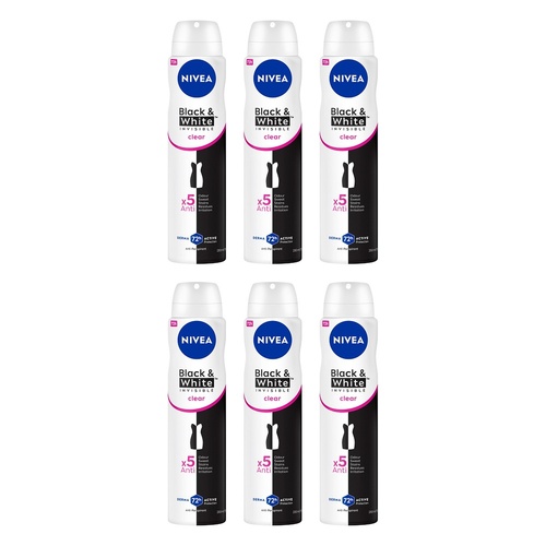NIVEA Black & White Invisible Clear 72H Anti-Perspirant 250mL Pack of 6