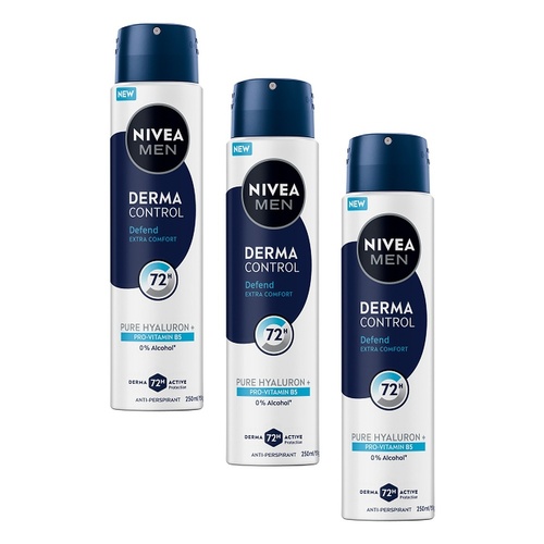 NIVEA Men Derma Control Defend Aerosol 250mL Pack of 3