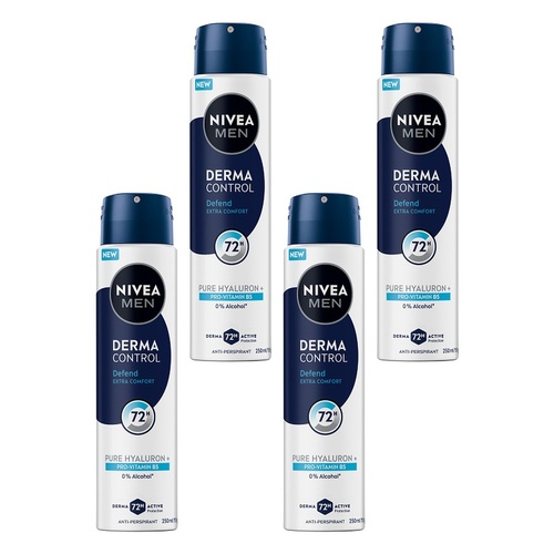 NIVEA Men Derma Control Defend Aerosol 250mL Pack of 4