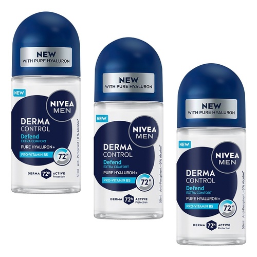 NIVEA Men Derma Control Defend Roll On 50mL x 6 Bundle of 3