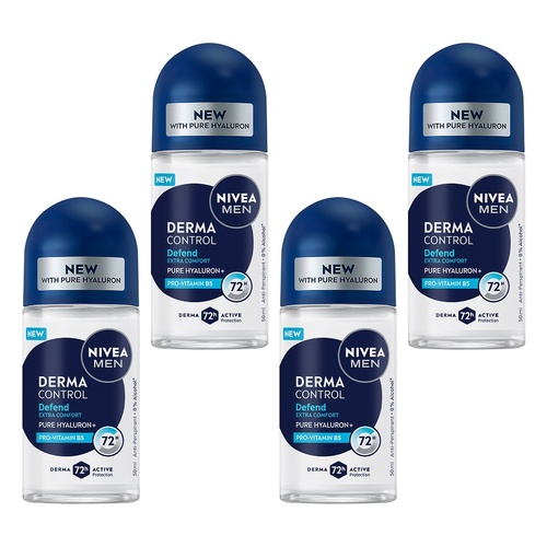 NIVEA Men Derma Control Defend Roll On 50mL x 6 Bundle of 4