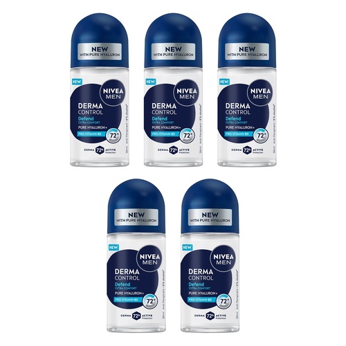 NIVEA Men Derma Control Defend Roll On 50mL x 6 Bundle of 5