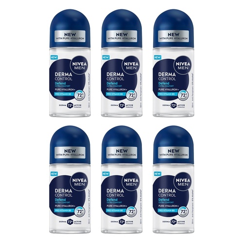 NIVEA Men Derma Control Defend Roll On 50mL x 6 Bundle of 6