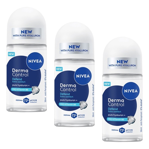 NIVEA Derma Control Defend Roll On 50mL Pack of 3