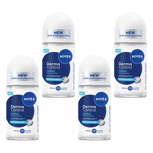 NIVEA Derma Control Defend Roll On 50mL Pack of 4