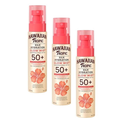Hawaiian Tropic Silk Hydration Glow Mist Sunscreen Spray SPF50+ 100mL Pack of 3