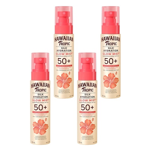 Hawaiian Tropic Silk Hydration Glow Mist Sunscreen Spray SPF50+ 100mL Pack of 4