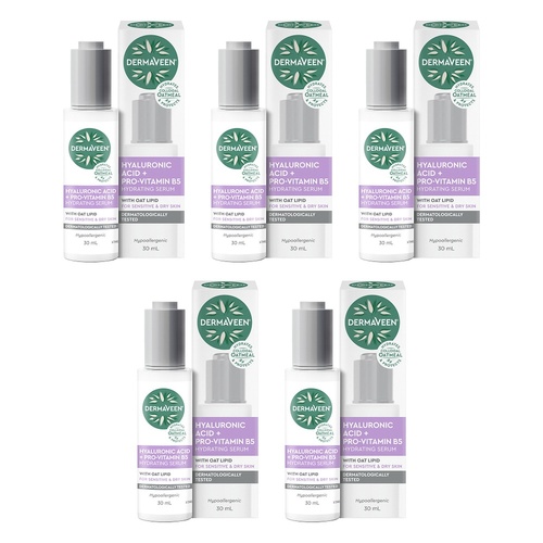 DermaVeen Hyaluronic Acid + Pro-Vitamin B5 Hydrating Serum 30mL Pack of 5