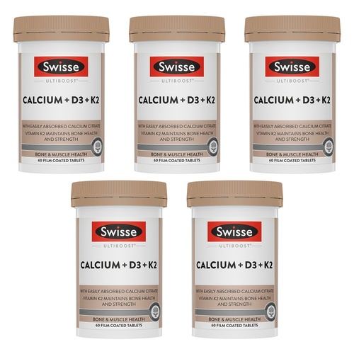 Swisse Ultiboost Calcium + D3 + K2 60 Tablets Pack of 5