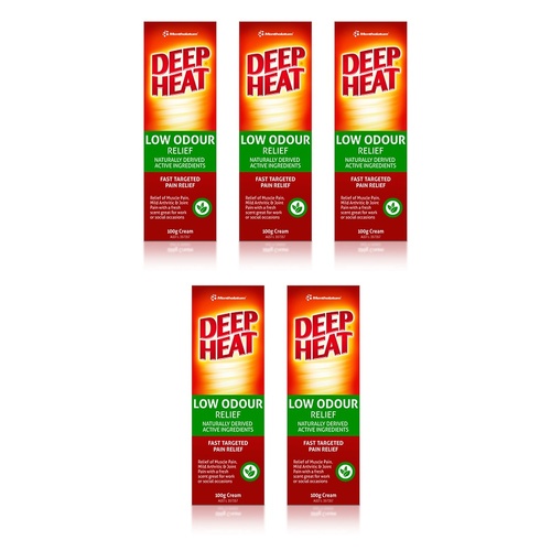 Deep Heat Low Odour Pain Relief Cream 100g Pack of 5