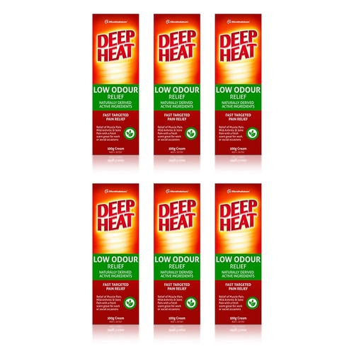 Deep Heat Low Odour Pain Relief Cream 100g Pack of 6