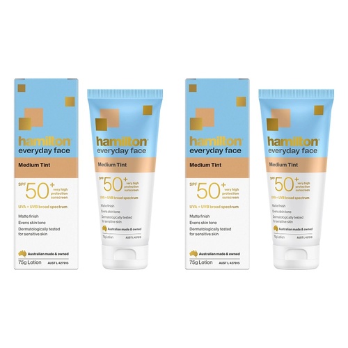 Hamilton Everyday Face Medium Tint SPF 50+ Sunscreen Lotion 75g Pack of 2