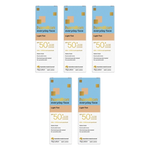 Hamilton Everyday Face Light Tint SPF 50+ Sunscreen Lotion 75g Pack of 5