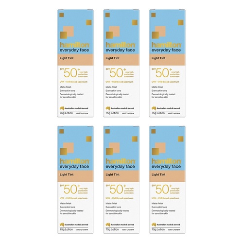 Hamilton Everyday Face Light Tint SPF 50+ Sunscreen Lotion 75g Pack of 6