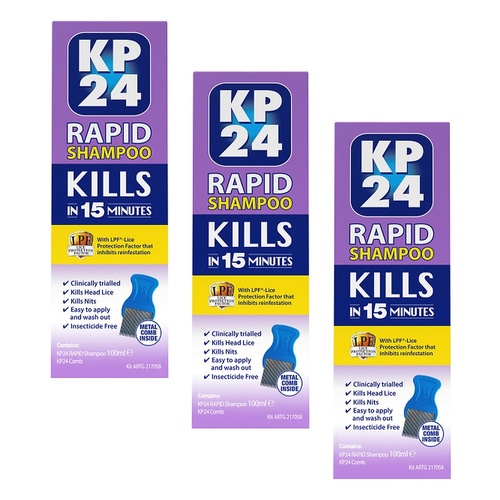 KP24 Rapid with LPF Head Lice Treatment 100mL Pack of 3