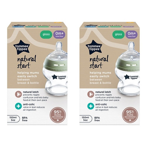 Tommee Tippee Natural Start Glass Bottle 150mL Pack of 2