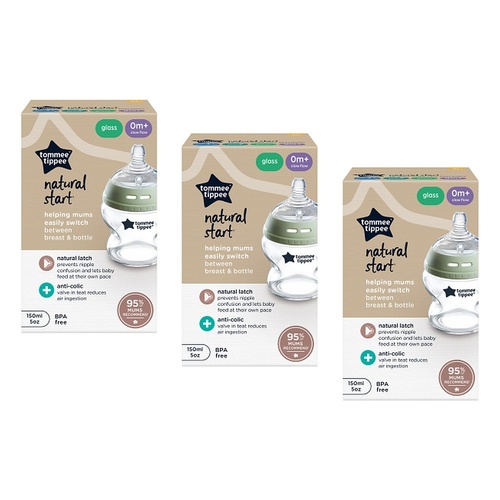 Tommee Tippee Natural Start Glass Bottle 150mL Pack of 3