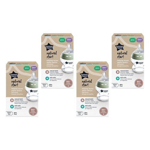 Tommee Tippee Natural Start Glass Bottle 150mL Pack of 4