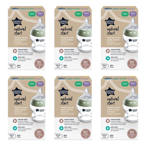 Tommee Tippee Natural Start Glass Bottle 150mL Pack of 6