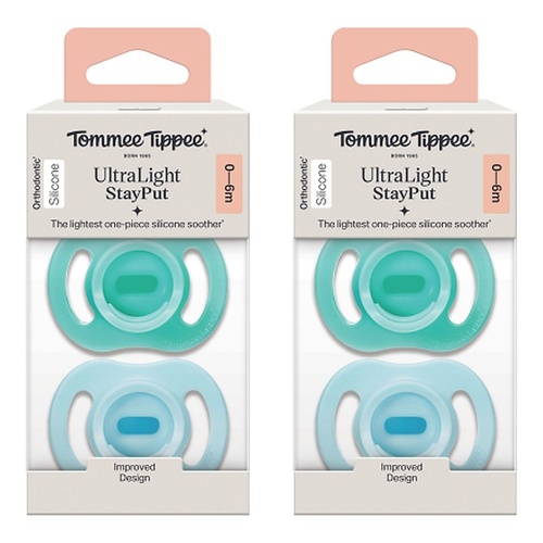 Tommee Tippee UltraLight StayPut Soother 0-6 Months 2 Pack Bundle of 2