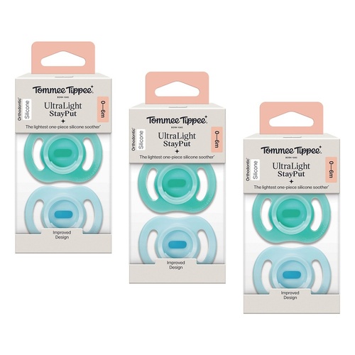 Tommee Tippee UltraLight StayPut Soother 0-6 Months 2 Pack Bundle of 3