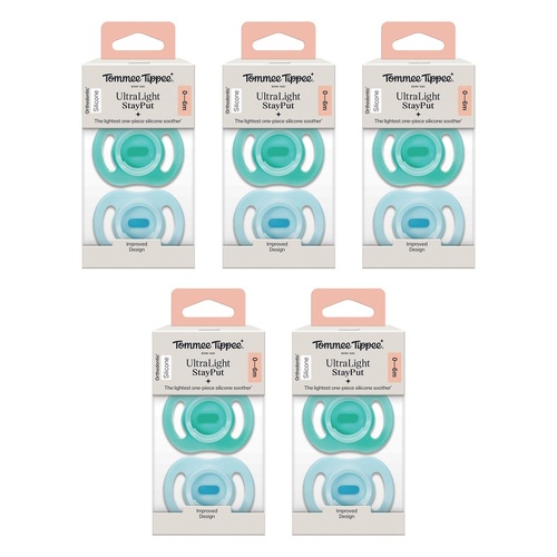 Tommee Tippee UltraLight StayPut Soother 0-6 Months 2 Pack Bundle of 5
