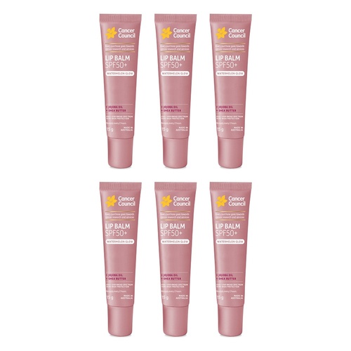 Cancer Council Lip Balm SPF50+ Watermelon Glow 15g x 6 Bundle of 6