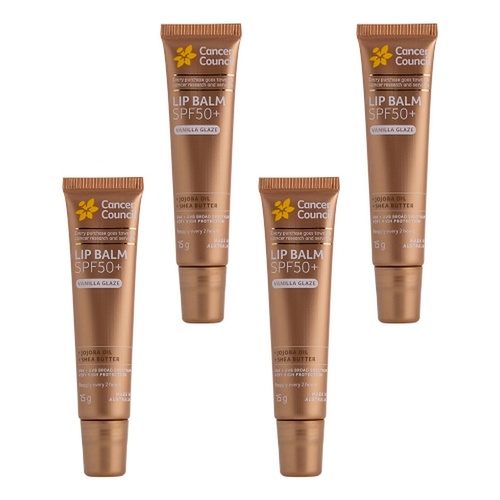 Cancer Council Lip Balm SPF50+ Vanilla Glaze 15g x 6 Bundle of 4