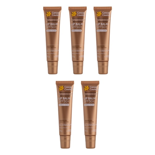 Cancer Council Lip Balm SPF50+ Vanilla Glaze 15g x 6 Bundle of 5