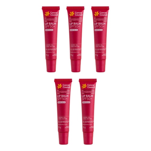 Cancer Council Lip Balm SPF50+ Berry Bliss 15g x 6 Bundle of 5