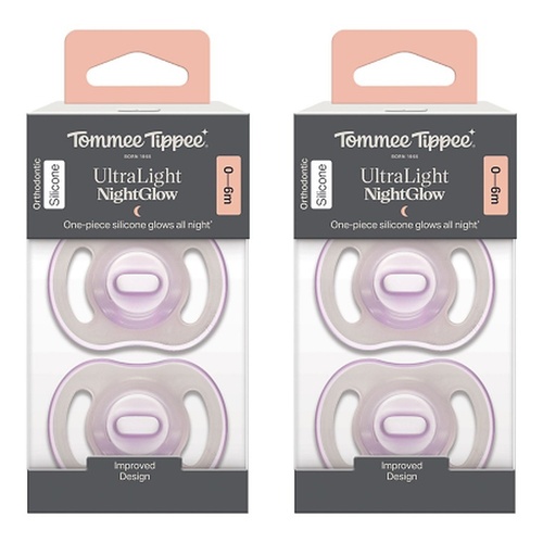 Tommee Tippee UltraLight NightGlow Soother 0-6 Months 2 Pack Bundle of 2