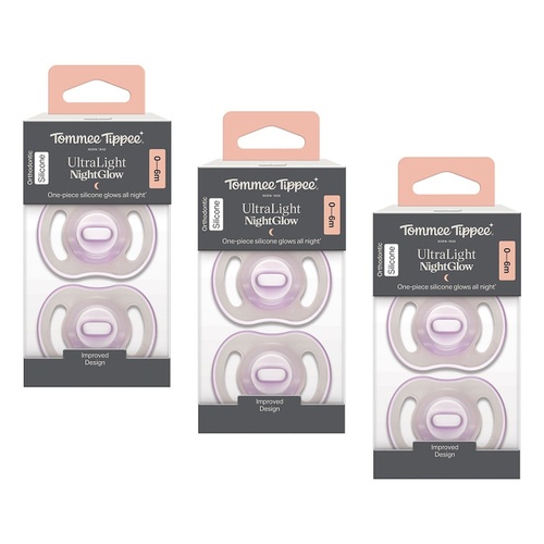 Tommee Tippee UltraLight NightGlow Soother 0-6 Months 2 Pack Bundle of 3
