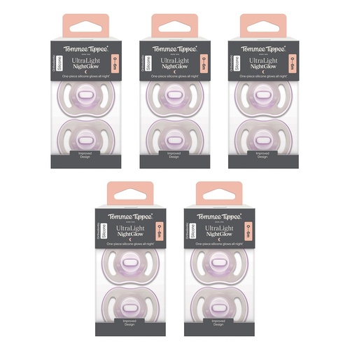 Tommee Tippee UltraLight NightGlow Soother 0-6 Months 2 Pack Bundle of 5