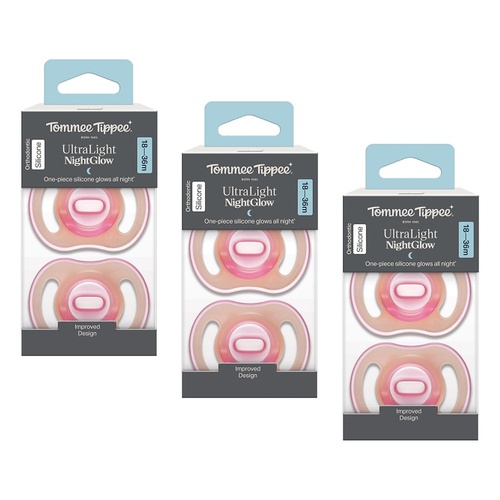 Tommee Tippee UltraLight NightGlow Soother 18-36 Months 2 Pack Bundle of 3