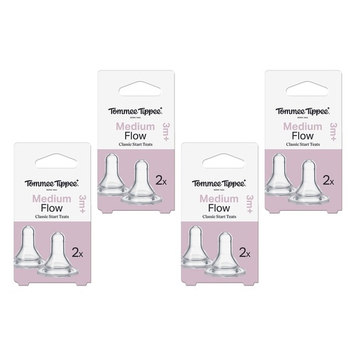 Tommee Tippee Classic Slim Medium Flow Teats 2 Pack Bundle of 4