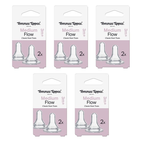 Tommee Tippee Classic Slim Medium Flow Teats 2 Pack Bundle of 5