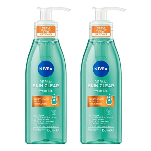 NIVEA Derma Skin Clear Wash Gel 150mL Pack of 2