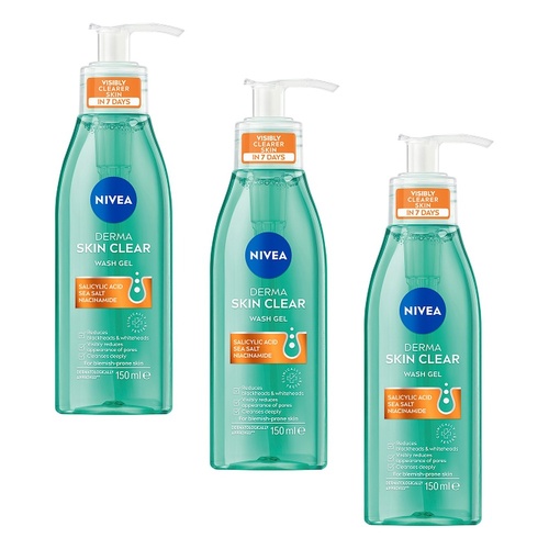 NIVEA Derma Skin Clear Wash Gel 150mL Pack of 3