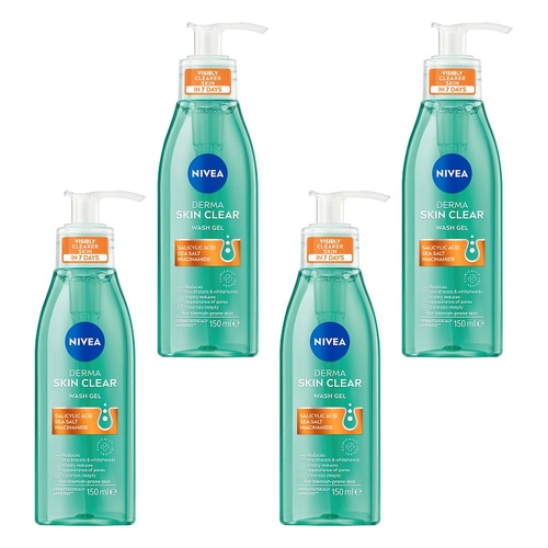 NIVEA Derma Skin Clear Wash Gel 150mL Pack of 4