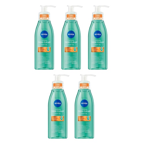NIVEA Derma Skin Clear Wash Gel 150mL Pack of 5