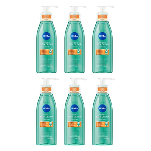 NIVEA Derma Skin Clear Wash Gel 150mL Pack of 6